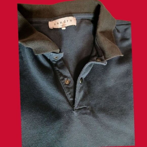 Sandro Paris  Polo Shirt Short Sleeve Navy Blue/ Black Medium - Picture 6 of 15